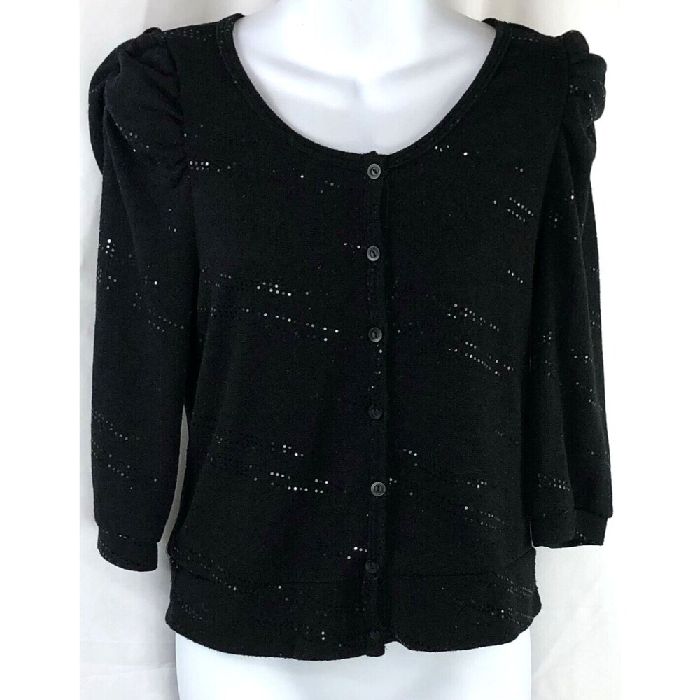 Vintage Timing Cropped Sweater Shrug S/M Blk Sparkle Preppy Glam Coquette Y2K